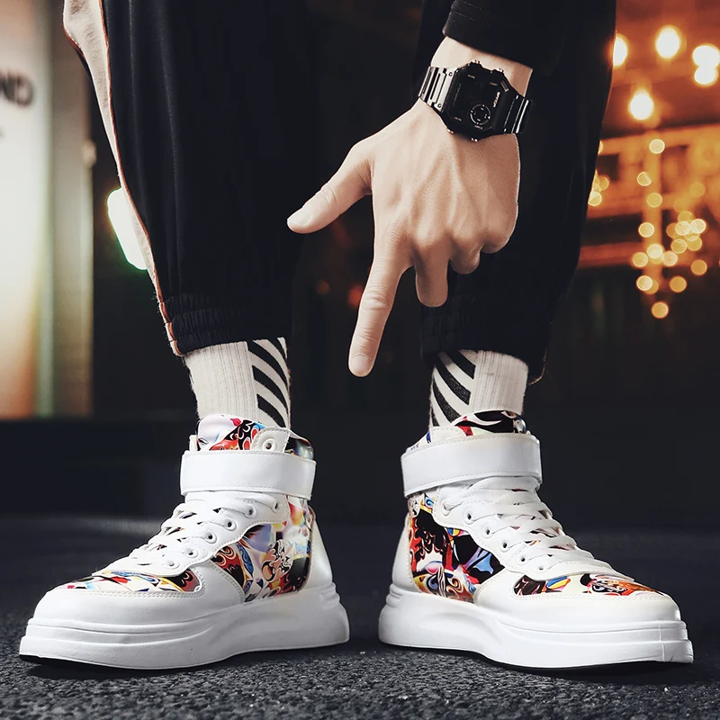 High quality autumn high help Beijing opera mask sports and leisure tide shoes Chinese style fashion street personality shoes