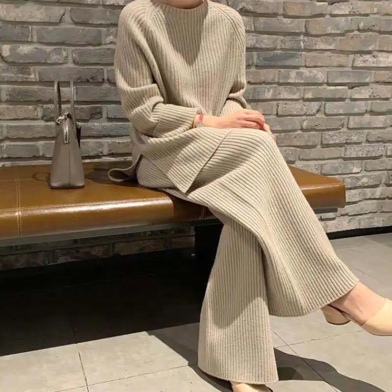 2023 Custom pajamas knitted Sweater  Designer Winter Cashmere Set pants suits 2 Piece Set Women Knit Two Piece Sweater Set