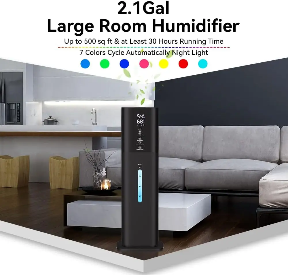 RUNAL H785 8L Big Capacity Top Fill Electric Cool Warm Mist Smart Ultrasonic Air Humidifier With Led Night Light