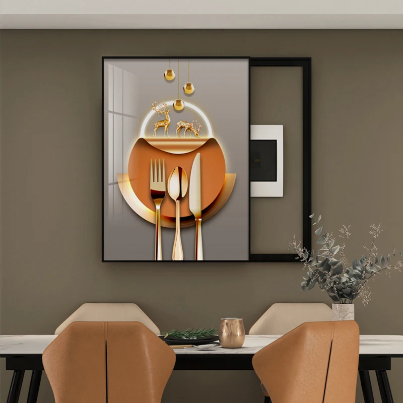 Modern Still Life Wall Art Decoration Electric Meter Box Power Switch Hidden Cover Knife and Fork Poster Restaurant Decoration