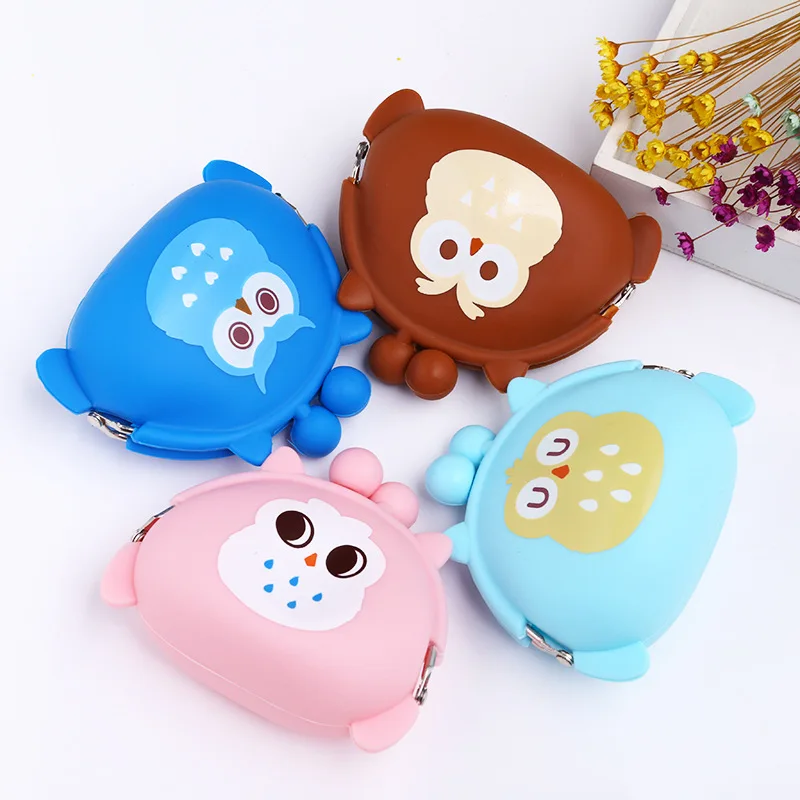 Cute Mini Coin Purse Owl Buckle Coin Bag Cartoon Silicone Handheld Small Capacity Bag Headphone Bag