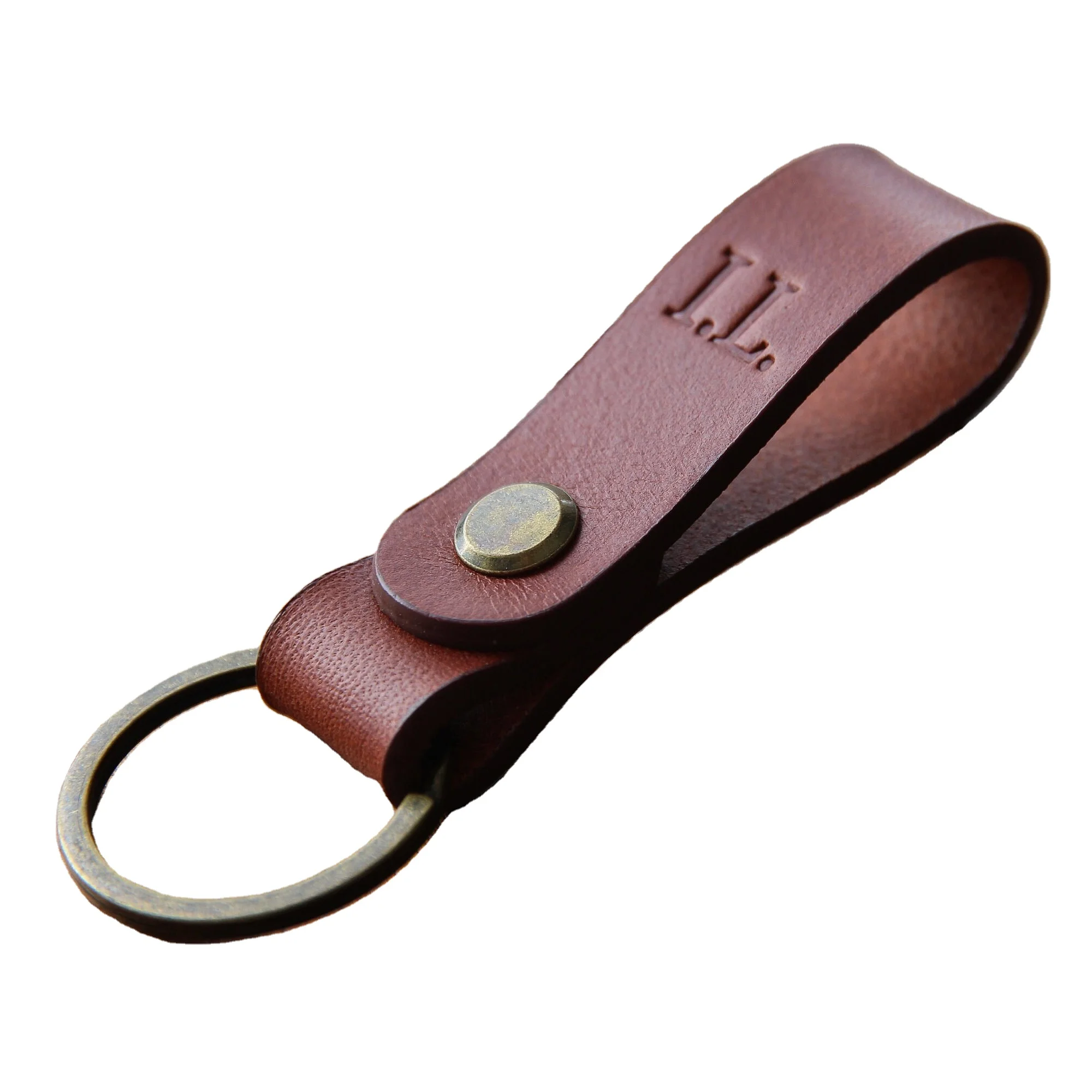 Handcrafted Italian BUTTERO Leather Keychain Personalized with 2 Characters on Each Side Initial Embossed Accessory