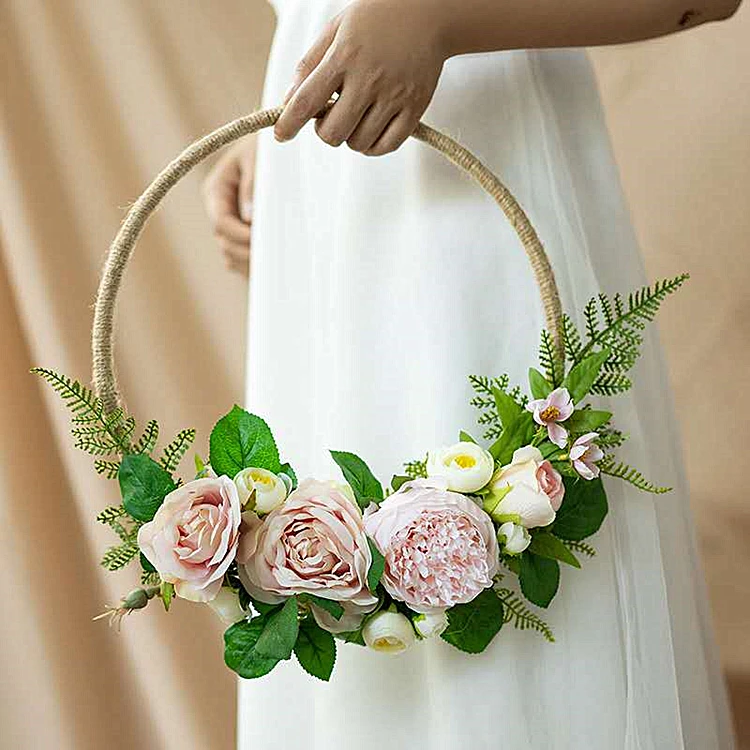 New arrival flower wreath ring hoop bouquet party home decoeative hanging wedding rose flower garland