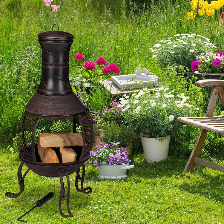 Outdoor Patio Heater Wood Garden Stove With Spark Guard And Poker Black Fire Pit Fireplace