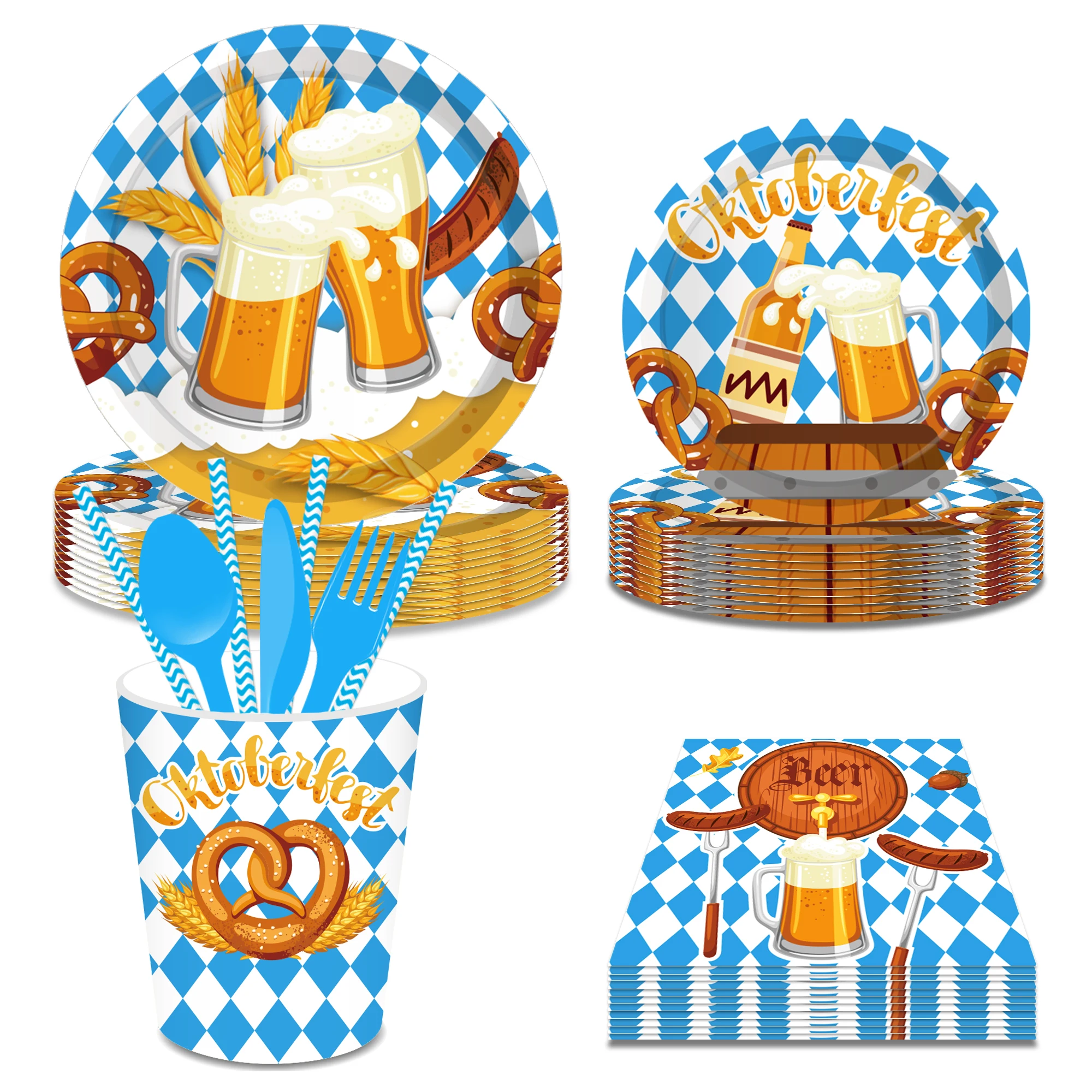 MM243 Customized Paper Plates Cups Napkins Tableware Set Party Supplies for German Beer Festival