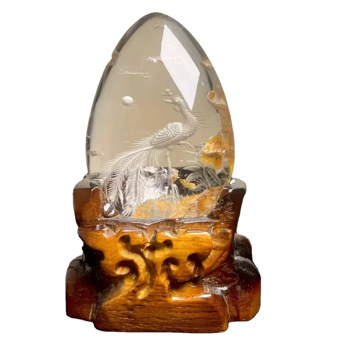Custom high quality crystal animal carving Phoenix dragon crystal inner carved crystal decoration for home decoration