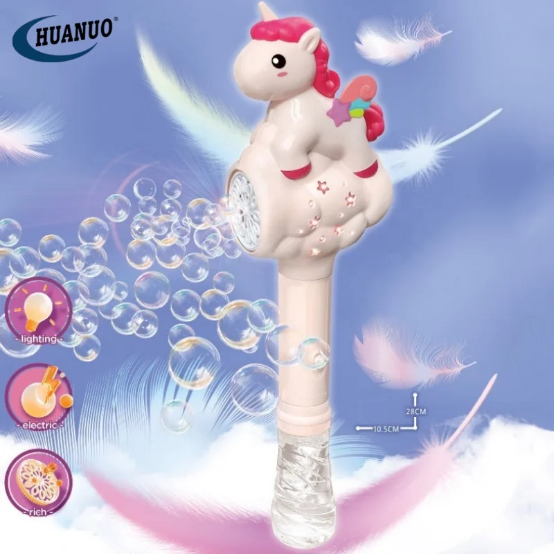 2024 Top Selling Kids Bubble Tale Toys Rainbow Horse Style Electric Bubble Stick Toy Set For Outdoor Children Bubble Game