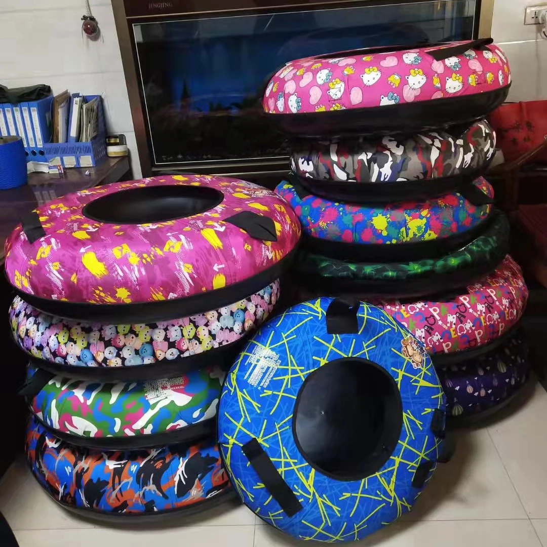 Heavy-Duty Portable Double Inflatable Sled, Camouflage Color Snow Tube with Shock Absorption Belt