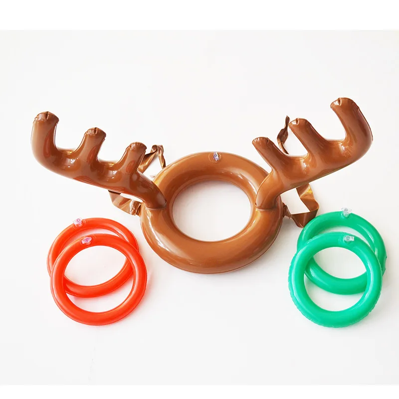 Inflatable Reindeer Ring Toss Game Complete Set With Antler Hat 4 Rings and Handpump Perfect for Family Games and Gifts