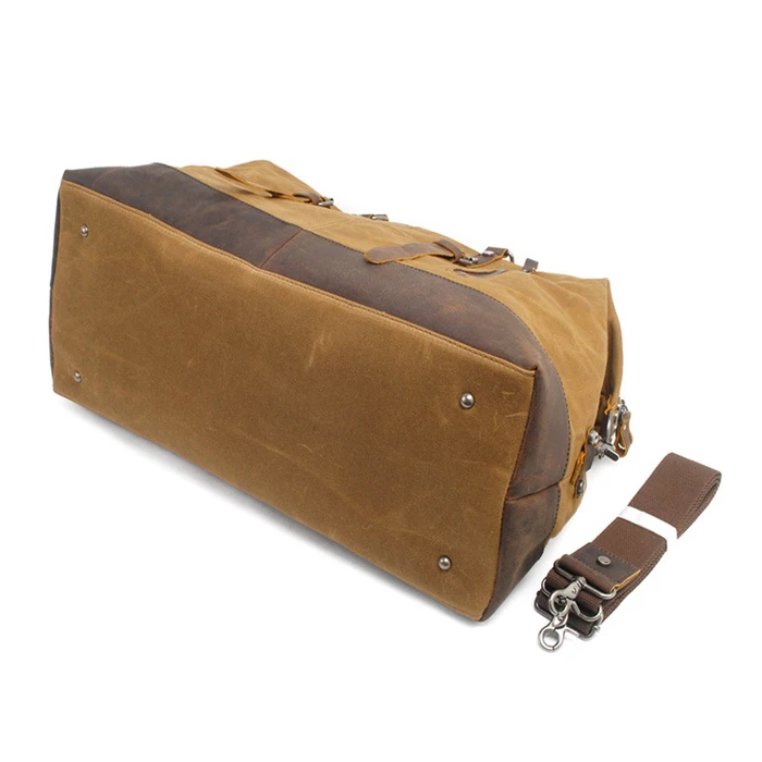 Hot sale  Waxed canvas with crazy horse leather duffel bag large waterproof travel bag for weekend