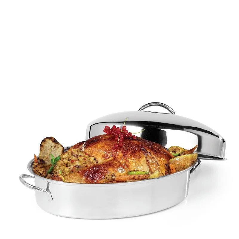 3pcs Stainless Steel Covered Oval Turkey Roaster Pan 16 Inch Chicken Roasting Pan With Rack