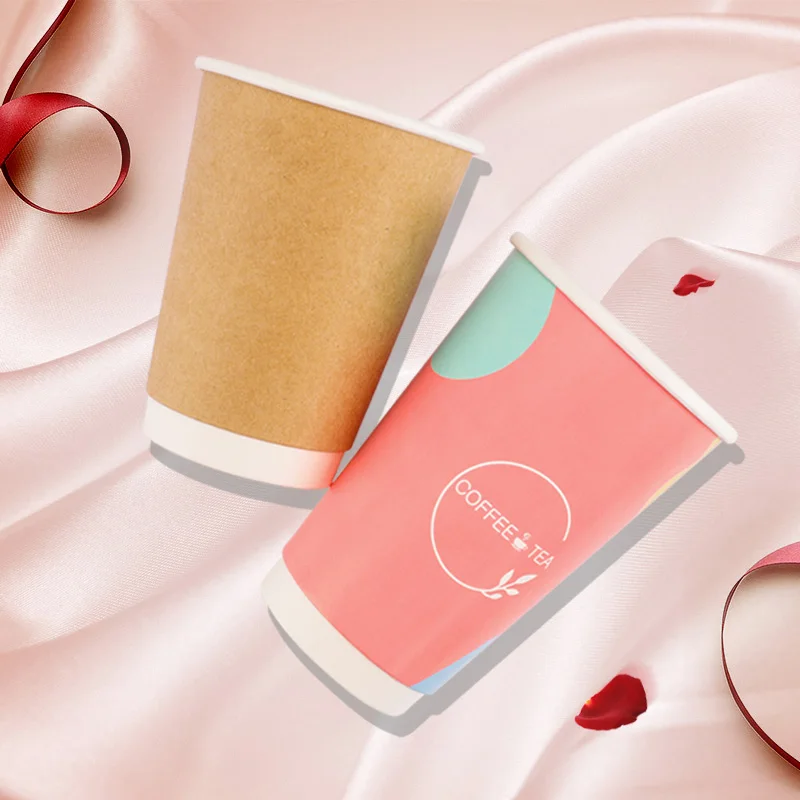High Quality Kraft Paper Pink Double Wall Coffee  Cup disposable Hot Water Beverage  Paper Cup  for Party Cheap Price In Bulk