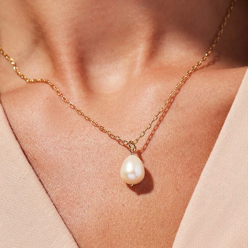 Fashion Freshwater Pearl Pendant Necklace Waterproof Stainless Steel Pearl Necklace 18K Gold Plated Collar Chain Women Jewelry
