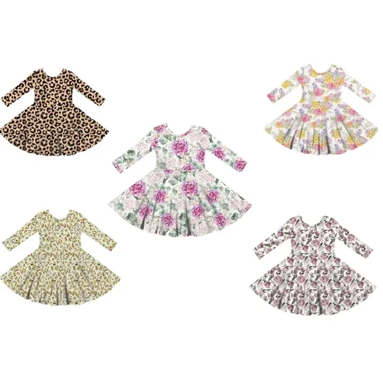 BQ-062 изготовленный на заказ платье с цветочным принтом; Платье длинными рукавами для девочек одежда малышей из мягкого вискоза бамбука