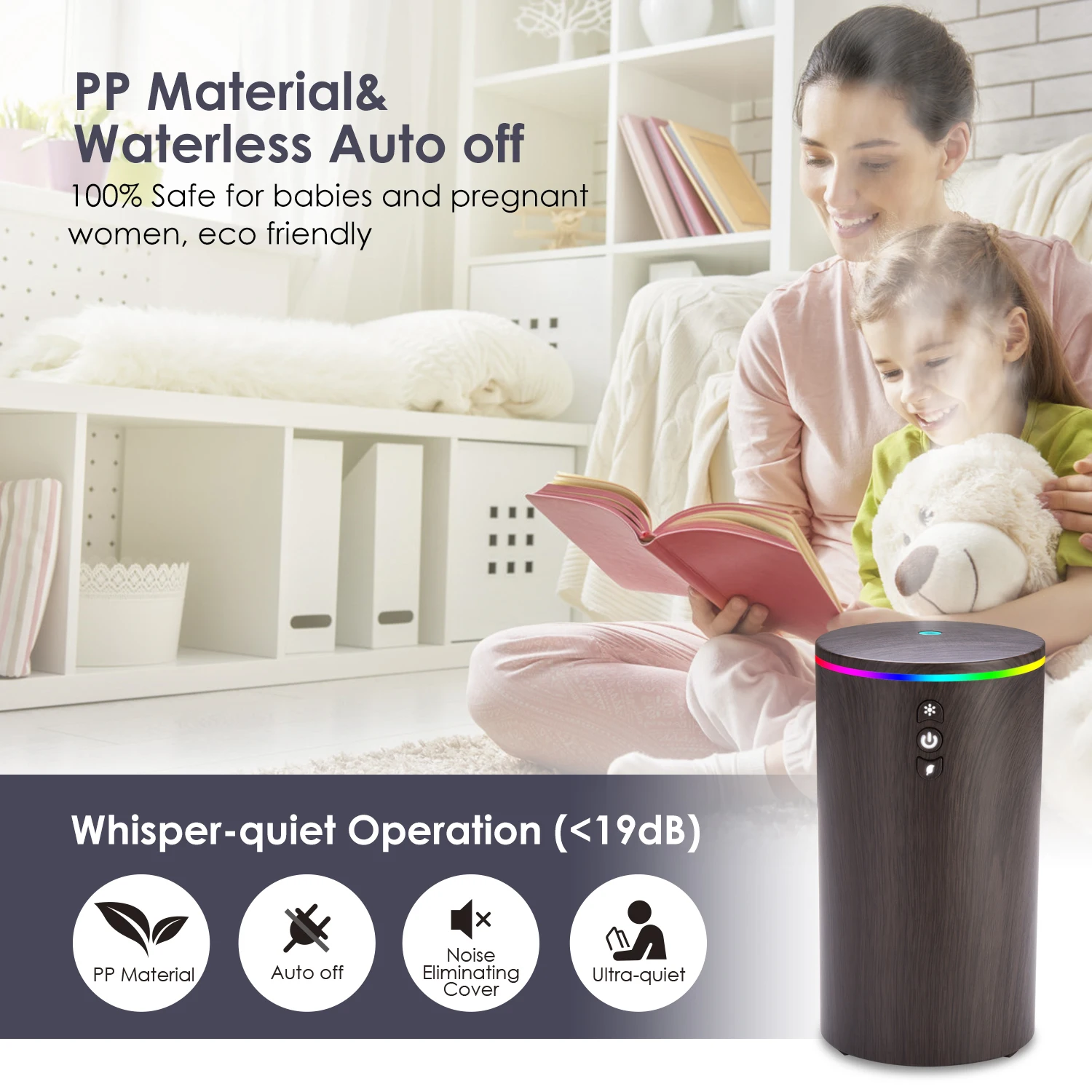 New USB aromatic essential oil diffuser 100ml led light cold fog air freshener, built-in 5000mA battery