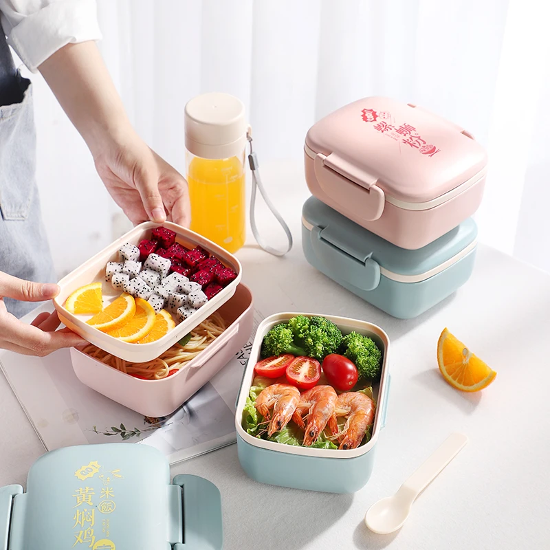 
3311-2 1000ml 34oz Wholesale Double Layers Large Capacity Plastic Insulate Food Container Microwave Lunch Box For Kids 