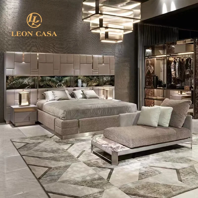 Роскошная мебель для спальни, большая изголовье, Королевский размер, новейшая итальянская двуспальная кожаная кровать, современная роскошная кровать