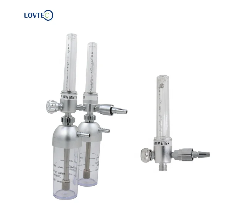 Lovtec aluminum wall mounted flowmeter brass medical double tube oxygen flow meter with adapter