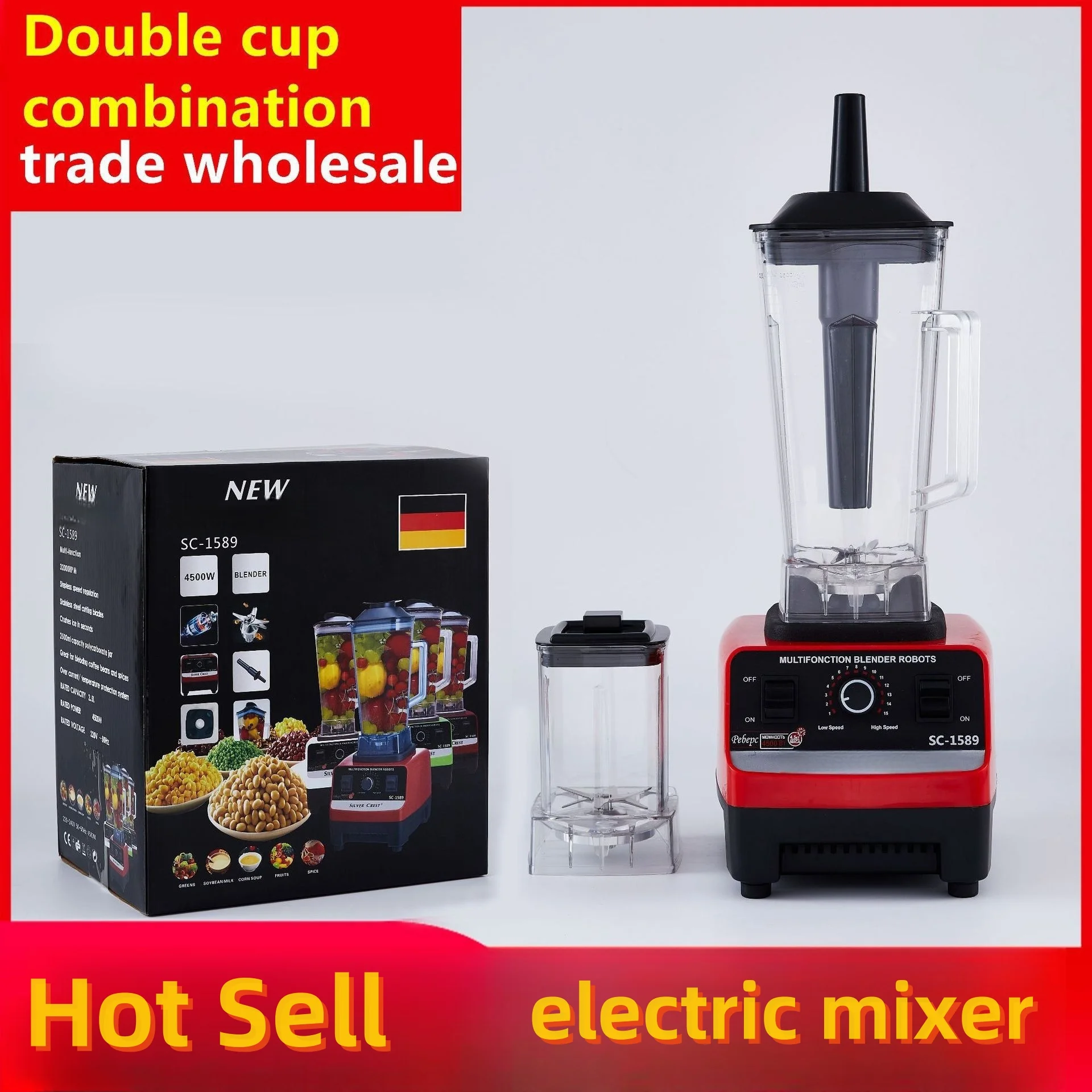 Hot Selling 4500W Silver Crest Commercial Electric Juicer 2-in-1 Heavy Duty Commercial Kitchen Mixer Blender Fresh Fruit Juice