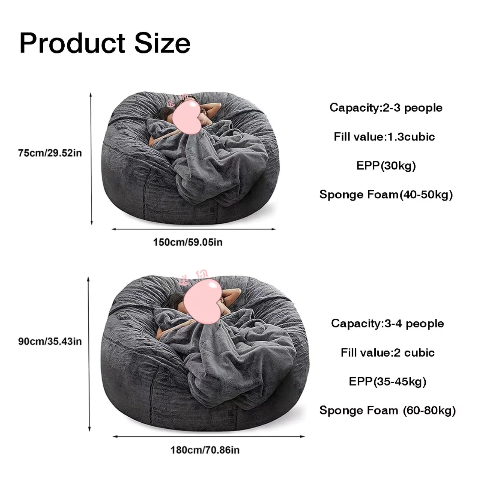 Free Sample Hot Sales 7ft Round Unstuffed Faux Fur Plush Soft Giant Big Large lazy Sofa Bed Bean Bag Sofa Cover for Living Room