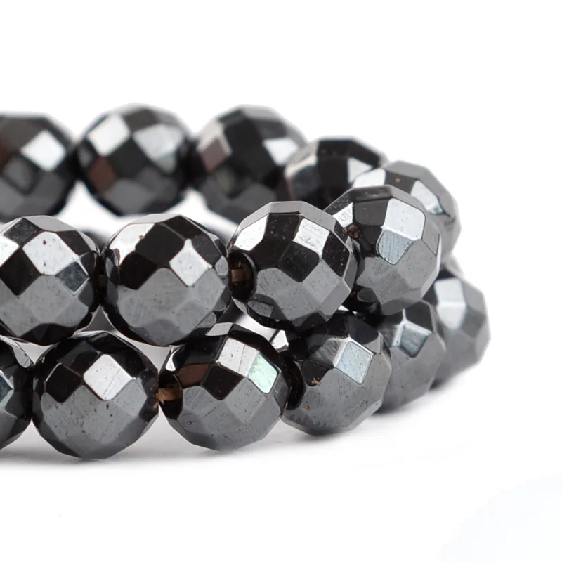 Wholesale Handmade 8mm Diy Magnet Beads Natural Stone Faceted Black Hematite For DIY Making Bracelet