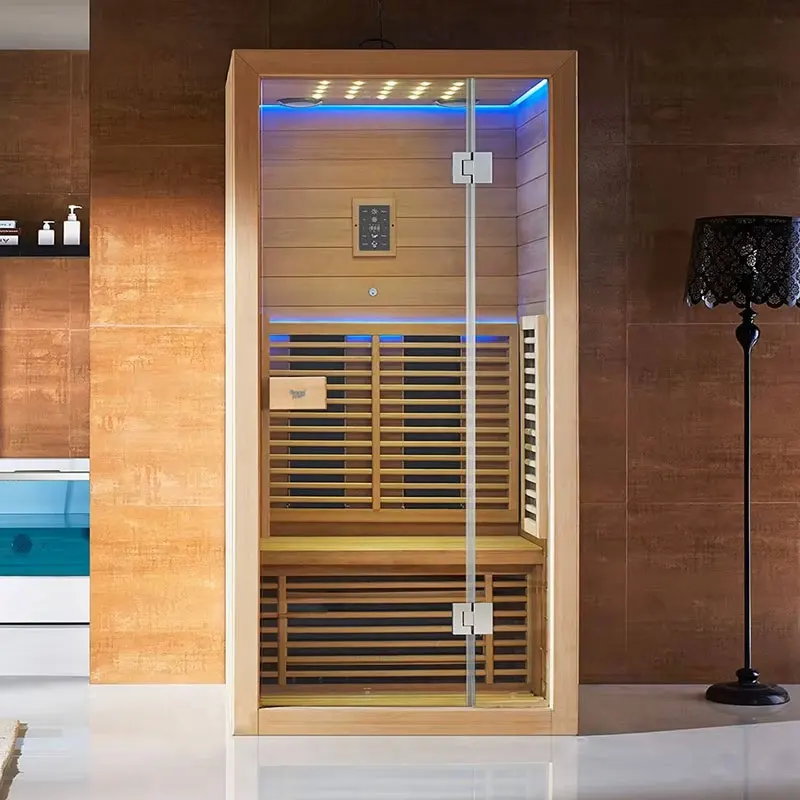 1 Person Mini Traditional Canadian Hemlock Wood Indoor Wet And Dry Steam Bath Sauna Room