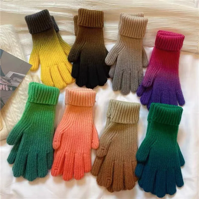 Korea Gradient Color Gloves New 2023 Open Finger Touch Screen Gloves Winter Warm Fashion Ins Wind Net Red gloves