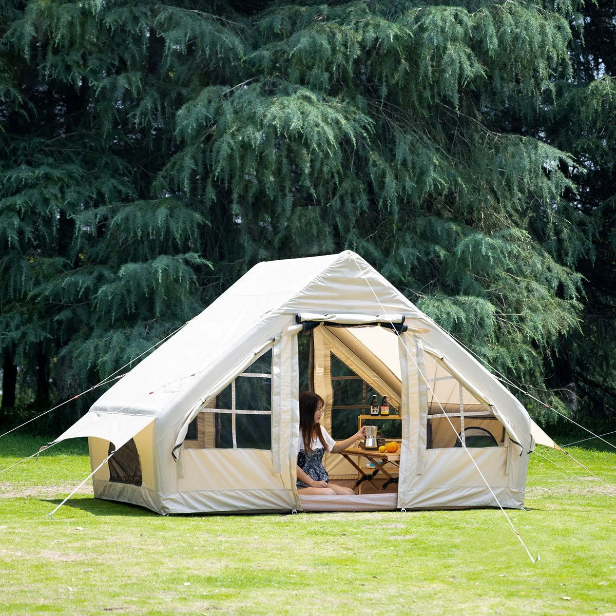 Factory direct luxury cotton inflatable tent mini house thickened waterproof 5-8 people outdoor air tent