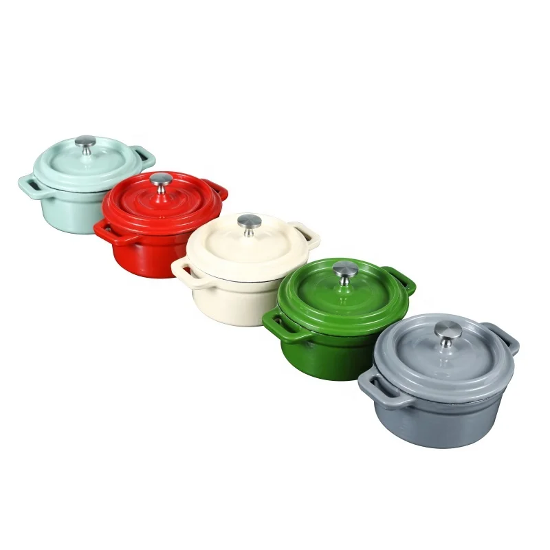 Colorful small mini cast iron soup pot casserole dish with handles