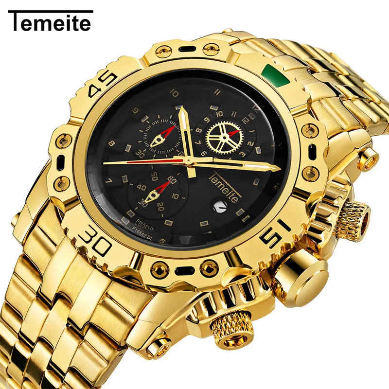 OEM ODM TEMEITE 013G wholesale gold mens quartz watch low cost heavy duty waterproof date display luxury new business wristwatch