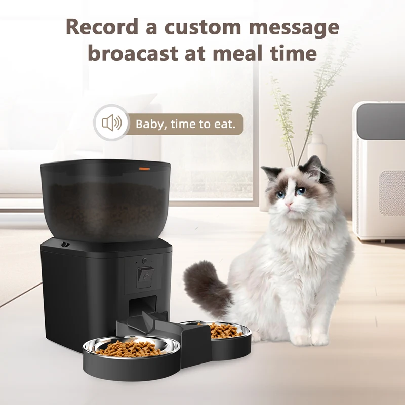 OEM 7L Automatic Dog Feeder With Camera 5G WiFi Stainless Steel Double Bowl Pet Food Dispenser Automatic Feeder For Dog And Cat