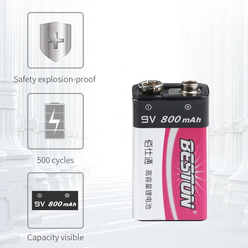 BESTON 2 bay smart 9V Rechargeable  LI-ion Lithium Battery charger plus 9V 800mah battery kits