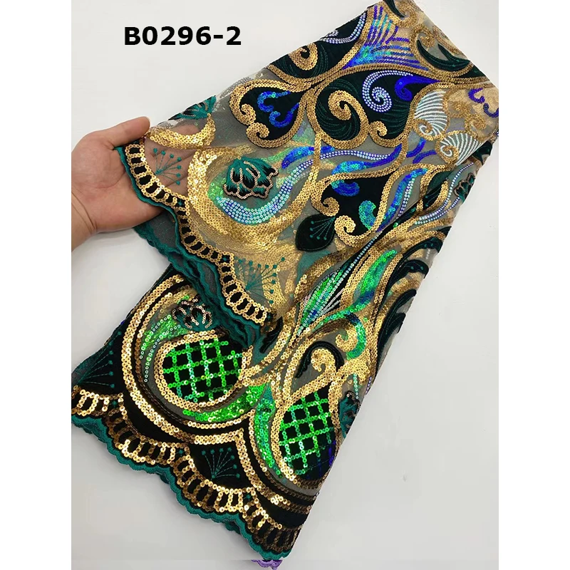 Best quality embroidery royal blue tulle lace women evening dress fashion sequin velvet fabric