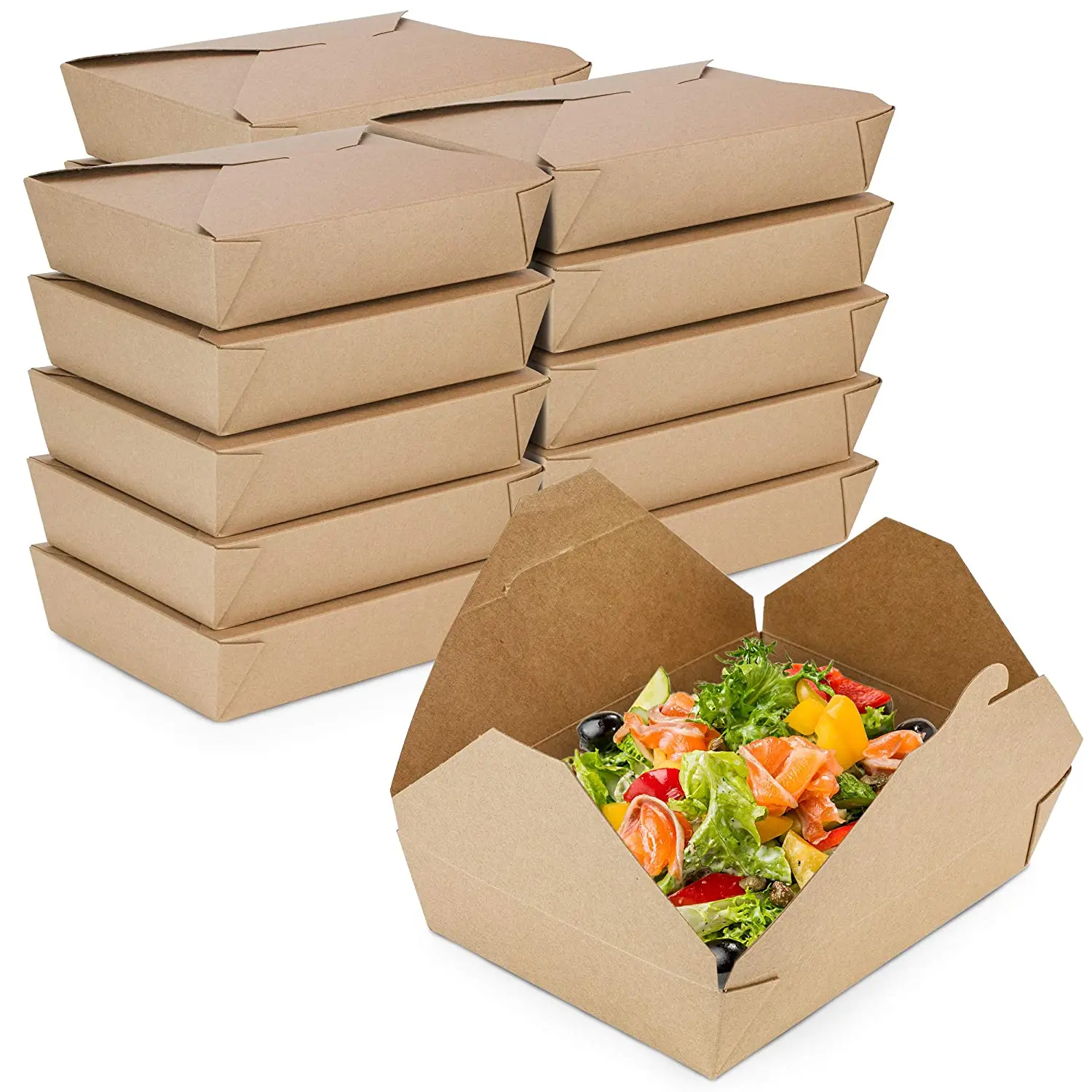 Custom Printed Kraft Paper Food Packaging Take Away Lunch Box And Salad Soup Bowl