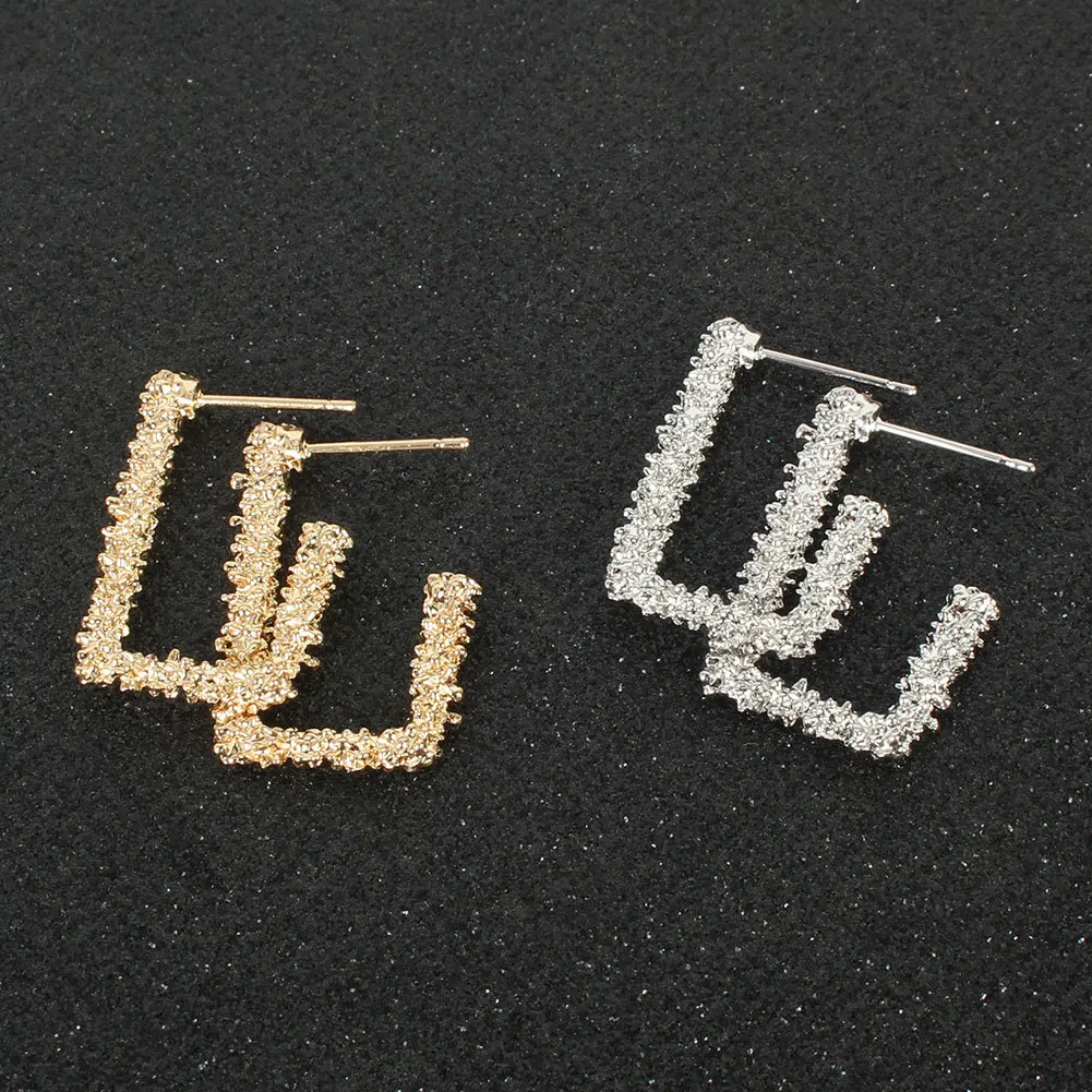 retro square huggie earrings charms sets L shape fashion earrings trend 2021 irregular surface gold filled vintage earrings