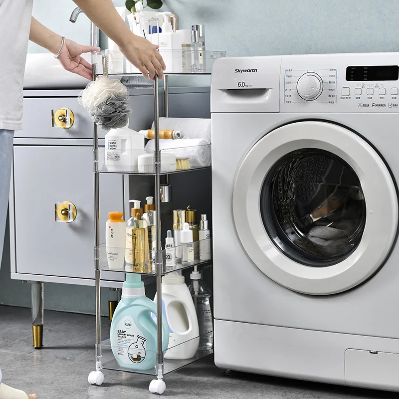 Mobile toilet rack trolley home bathroom toilet floor storage rack transparent storage rack