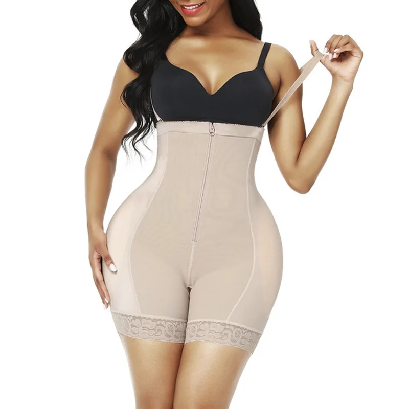 Hot Selling Zipper Breasted Jumpsuit Waist Trainer Full Butt Lift Butt Pad Cross Butt Sexy Body Tummy Control Stage 2 Fajas
