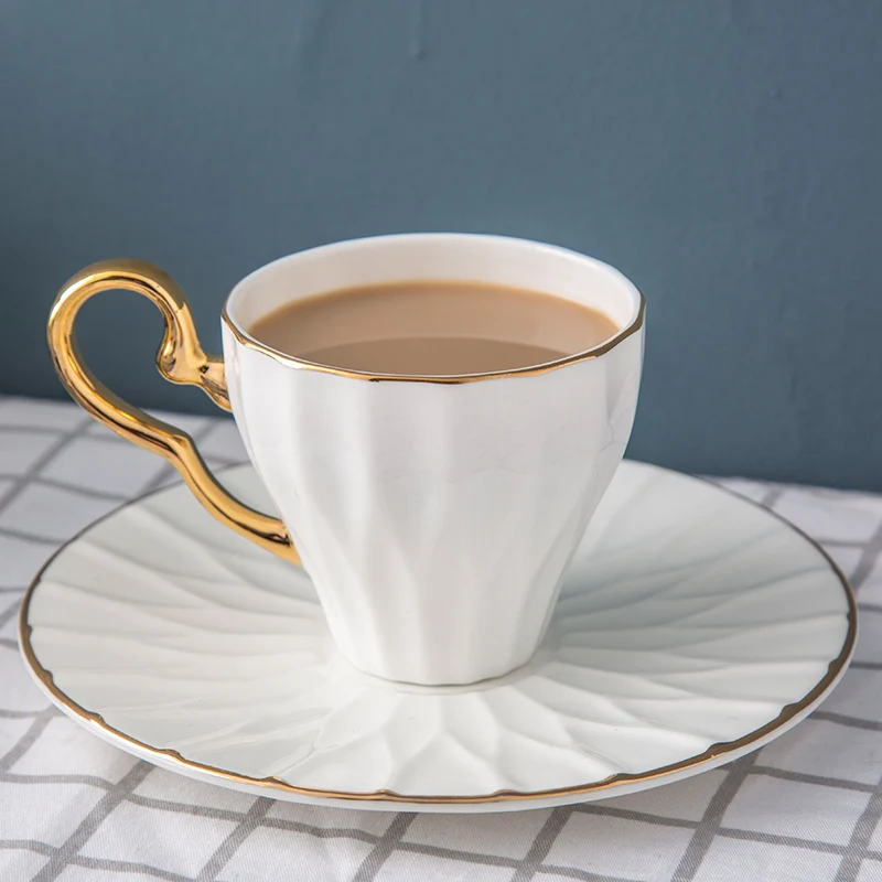 European Style Tea Cup & Saucer Set With Gold Handle