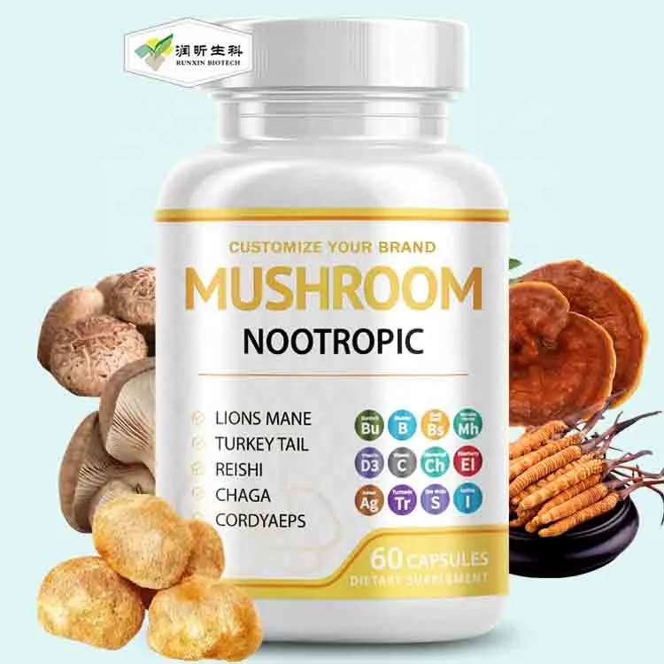 RUNXIN OEM Private Label Reishi Nootropics Brain Supplements Mushroom Capsules