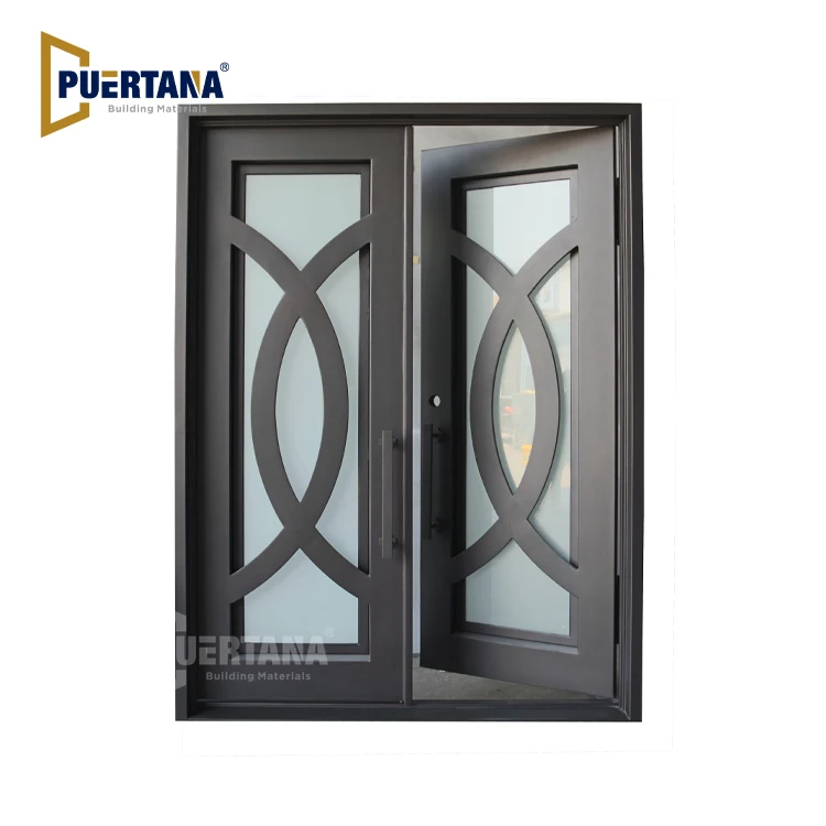 Bellevue Custom Wrought Iron Door Pros Iris Iron Prehung Front Entry Doors Metal With Frosted Glass Dark Bronze Finish