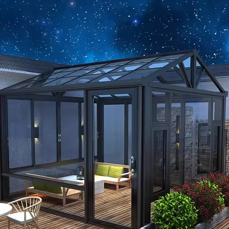 Tiny glass house glamping detachable from china prefabricated azobe greenhoussolarium tempered glass house
