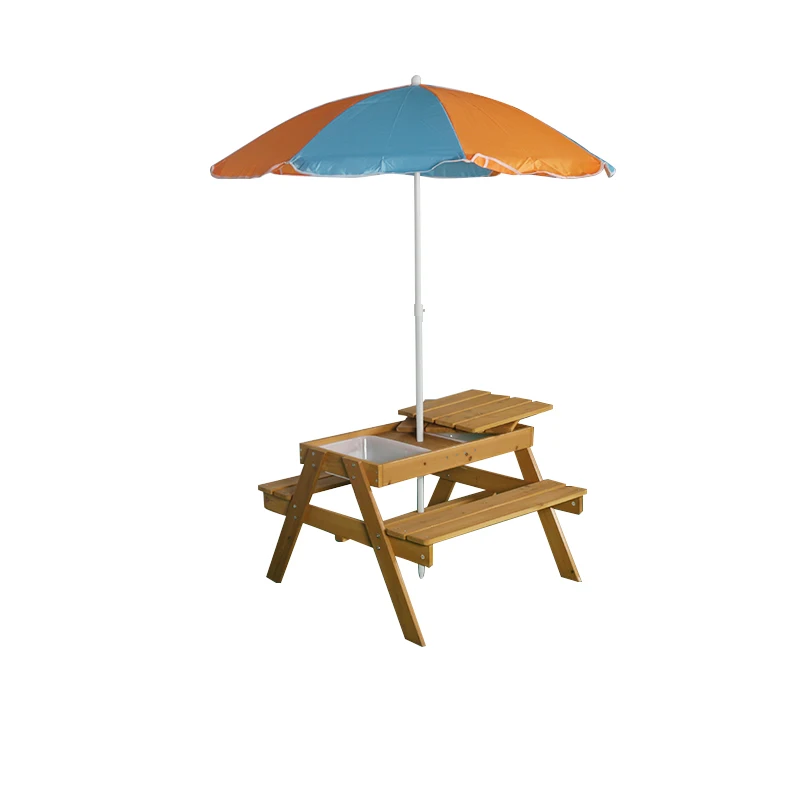 Customized Wholesale Detachable Solid Wooden Picnic Table Bench with Umbrella Hole