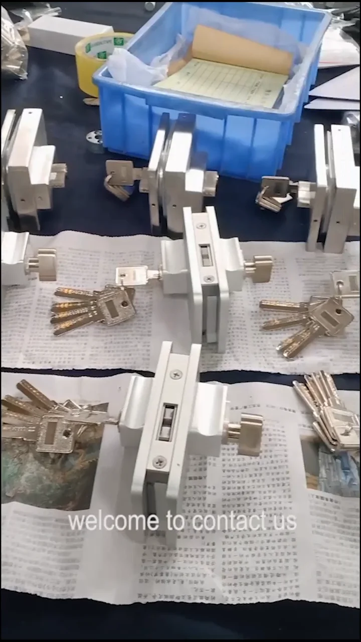 Stainless steel security pivot glass door lock with pull handles 8-12mm tempered glass door lock office casement swing door lock