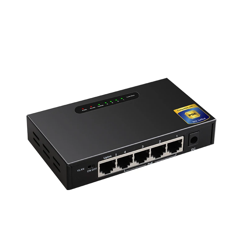 Desktop 5-Port 10/100/1000Mbps 4Port 1G PoE+1Port Uplink Ethernet Switch Unmanaged PoE Switch Vlan support