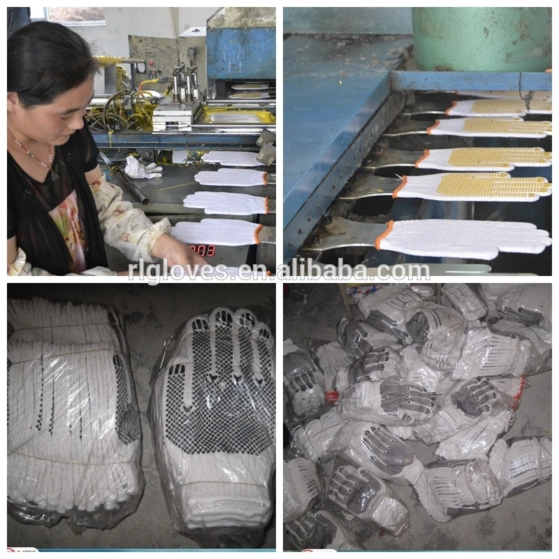 10 gauge cotton Polyester Knitted double side non slip blue PVC dots coated breathable labour safety working hand gloves