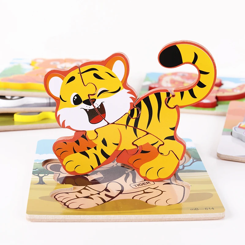 Children Animal 3d Wooden Jigsaw Puzzle Montessori Early Initiation Educational Learning Game Toys For Baby Toddlers Kids