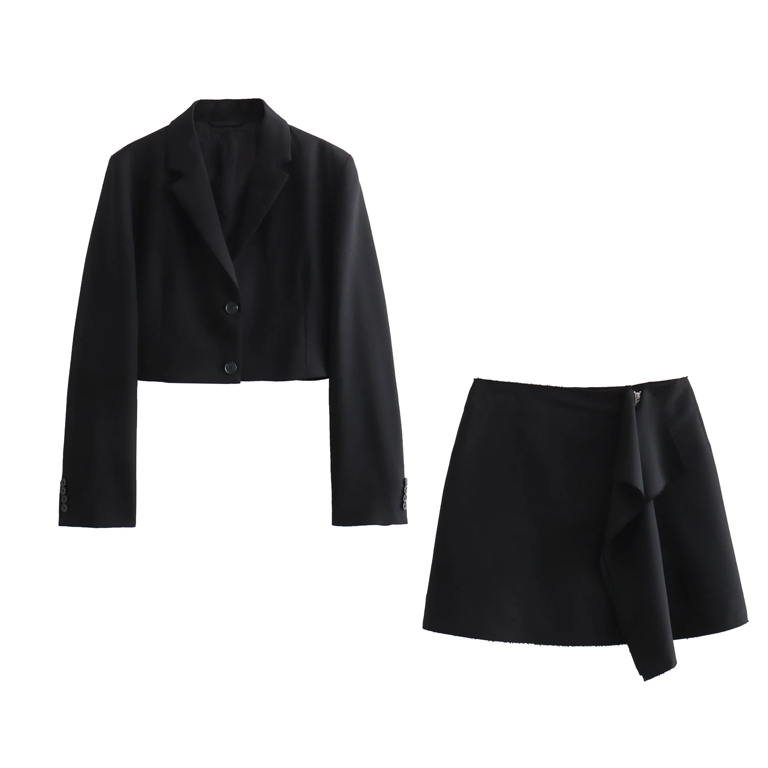 Front zipper fly black color front ruffle casual fashion mini skirt for women