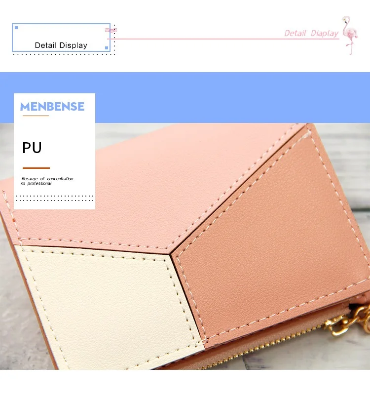 2020 New Large Capacity Women short Wallet with Wristband, Patchwork Synthetic Leather Zipper Wallet Phone Case for Women