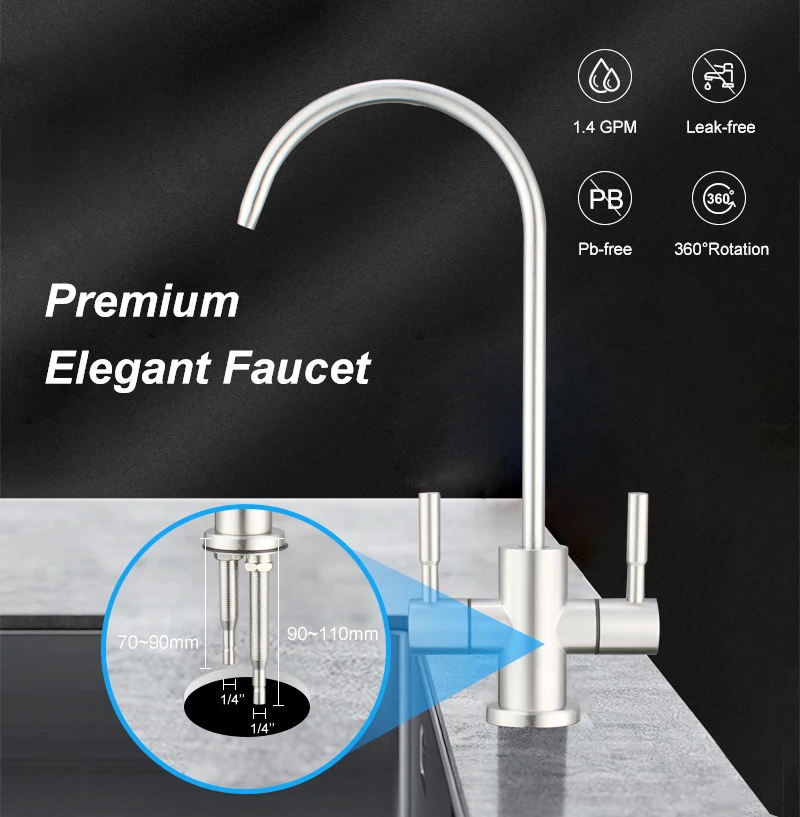 Water Outlet 304 Stainless Steel Dual Handle Kitchen Cold Water Faucet