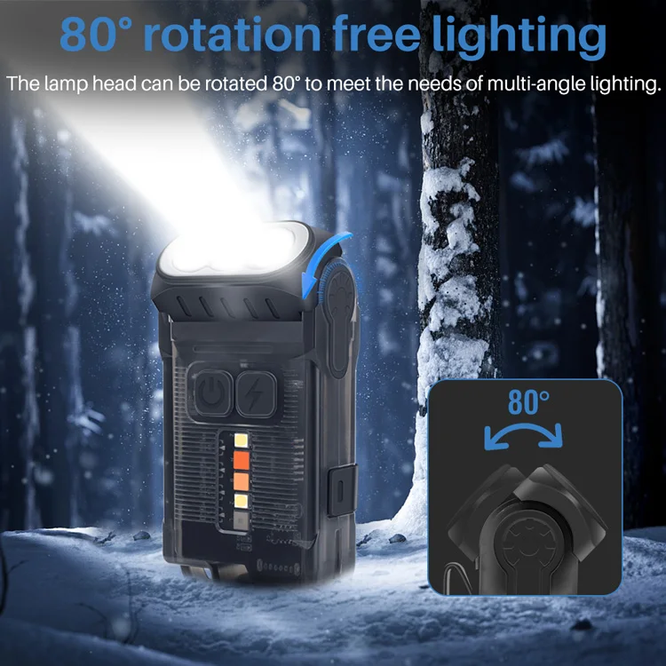 BORUiT V15 LED Keychain EDC Fluorescence Flashlight Clip Warm Work Light Type-C Rechargeable Torch Magnet Camping Pocket Lantern